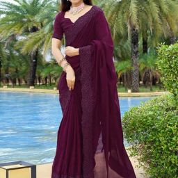 Satrani Purple Silk Embroidered Saree With Unstitched Blouse-image-88