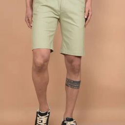 Crimsoune Club Green Cotton Slim Fit Solid Shorts-image-5