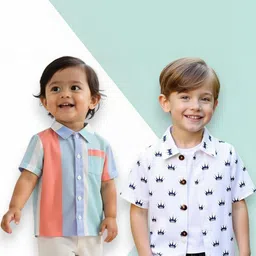 KIDGARB Multi Polycotton Cutaway Collar Printed Shirts-image-78