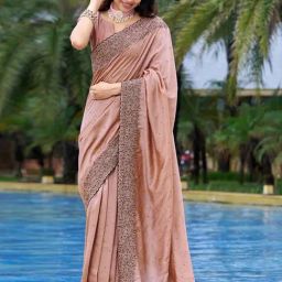 Satrani Rust Silk Embroidered Saree With Unstitched Blouse-picture-10
