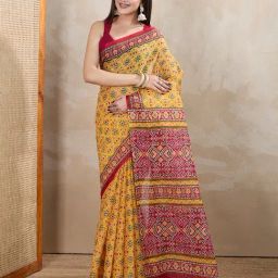 SHANVIKA Yellow Pure Cotton Floral Saare-picture-41