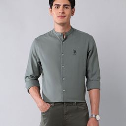 U.S. Polo Assn. Denim Co. Men Classic Fit Solid Band Collar Cotton Casual Shirt-image-35