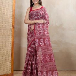 SHANVIKA Maroon Pure Cotton Floral Saare-picture-33