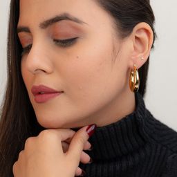 Zeraki Jewels Stainless Steel Gold-Plated Contemporary Shaped Hoop Earrings-46