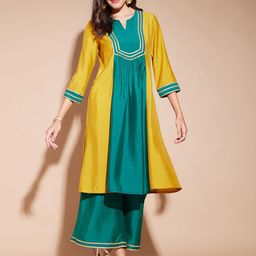 Pink Fort Colourblocked A-Line Kurta with Palazzos-46