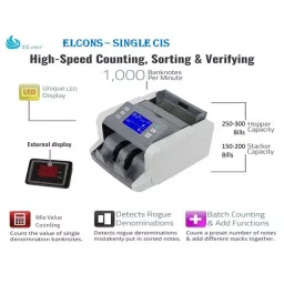 Elcons Mix Note Counting Machine 1000 notes/min, Single CIS image 3