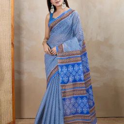 SHANVIKA Blue Pure Cotton Printed Saare-picture-34