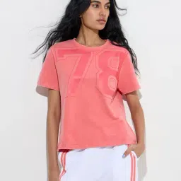 Studiofit by Westside Coral Numerical-Printed Cotton T-Shirt-image-3
