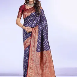RICH & ROMAN Woven Design Zari Pure Silk Banarasi Saree-image-22
