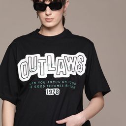 The Roadster Lifestyle Co. Printed Drop-Shoulder Sleeves Monochrome Oversized T-shirt-image-94