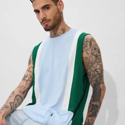 The Souled Store Blue Cotton Regular Fit Colorblock Vests-28