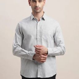 Turtle Grey Cotton Slim Fit Printed Shirt-image-63