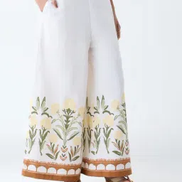 Bombay Paisley by Westside White Foliage Print Cotton-Blend Palazzos-picture-14