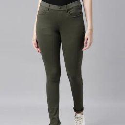 Go Colors! Dark Olive Solid Jeggings-image-22