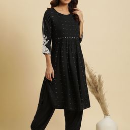 W Geometric Printed Sequinned A Line Kurta-0