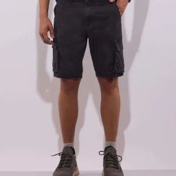 Hoversoul Grey Cotton Regular Fit Cargo Overdyed Shorts-43