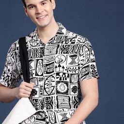 Mast & Harbour Men Cuban Collar Slim Fit Printed Casual Shirt-image-77