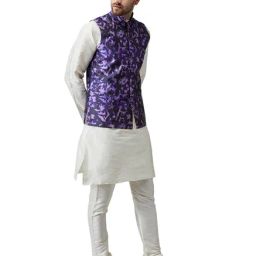 Sojanya Dark Blue Printed Nehru Jacket-image-1