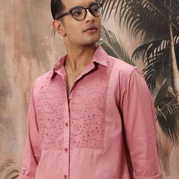 Sangria Schiffli Embroidered Pure Cotton Opaque Casual Shirt-image-14