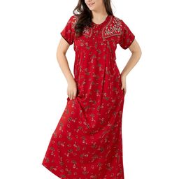 Soulemo Women Pure Cotton Printed Maxi Nightdress-image-91