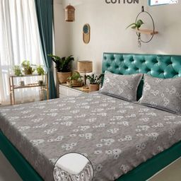 Myntra Elegant Homes Grey & White Floral 400 TC King Bedsheet with 2 Pillow Covers-image-44