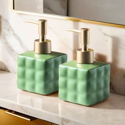UMAI Green & Gold-Toned 2 piece Textured Ceramic Soap Dispenser-14