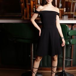 Sera Off-Shoulder Scuba A-Line Dress-image-96