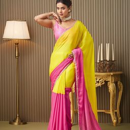 Kalista Colourblocked Mirror Work Pure Chiffon Saree-picture-38