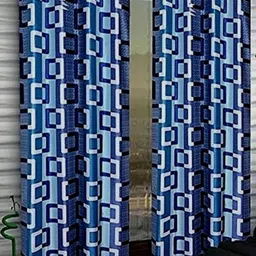 BELLA TRUE Blue & White 2 Pieces Geometric Ripple Fold Long Door Curtains-image-13