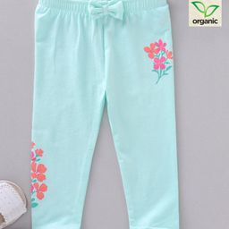 Babyoye Ankle Length Organic Cotton Legging With Bow Applique Flower Print - Blue-image-4