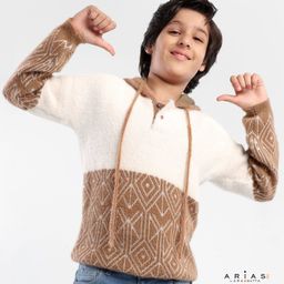 arias by lara dutta Arias Acrylic Knit Full Sleeve Color Block Jacquard Sweater with Hood - Multicolor-picture-48