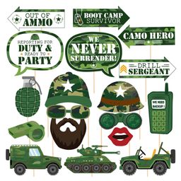 Zyozi Army Photo Booth Props with Stick,Camouflage Theme Selfie Props, Green - Pack of 18-image-2