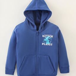 Doreme Fleece Full Sleeves Hooded Sweat Jacket Text Print- Blue-picture-17