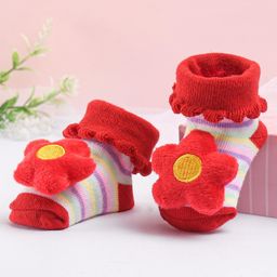 Cute Walk by Babyhug Sock Shoes With Floral Applique - Red-image-86