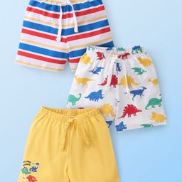 Babyhug Cotton Knit Striped & Dino Printed Shorts Pack of 3 - Multicolour-image-32