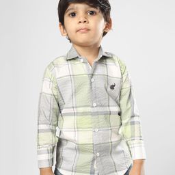 Polka Tots Cotton Full Sleeves Checked Shirt - Green-image-61