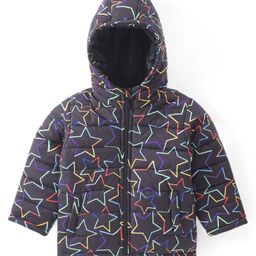 Babyhug Woven Full Sleeves Front Open Padded Hooded Jacket with Stars Print - Navy Blue-picture-11