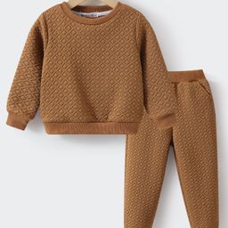 Kookie Kids Full Sleeves Textured Winter Wear Co-Ord Set - Brown-image-38