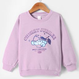Olio Kids Fleece Knit FullSleeves Sweatshirt with Cherry & Glitter Print - Lilac-image-72