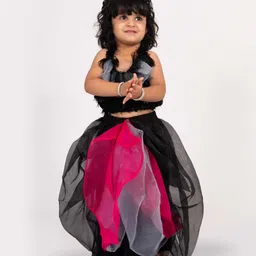 Elaisha Sleeveless Sequins Embellished Lehenga Choli Set - Black & Hot Pink-picture-14