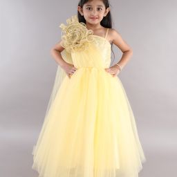 PinkChick Sleeveless Sequins Embellished Rose Applique Detailed With Attached Trail Flared Gown - Gold-image-4