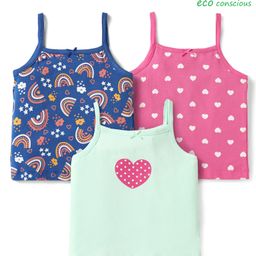 Babyoye Cotton Elastane Knit Sleeveless Slips With Heart & Star Print Pack Of 3 - Navy Blue Pink & Light Blue-image-42
