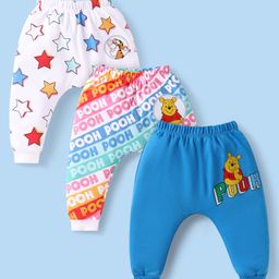 Babyhug Disney Interlock Knit Full Length Diaper Leggings With Winnie The Pooh Graphics Pack Of 3 - Light Blue & Blue-image-7