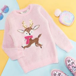 Pantaloons Junior Full Sleeves Sequins Embellished Reindeer Designed Sweater - Baby Pink-picture-21