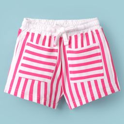 Olio Kids Cotton Knit Above Knee Length Shorts With Stripes - Dark Pink-image-21