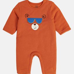 MINI KLUB Cotton Full Sleeves Bear Printed & Sunglasses Applique Detailed Romper - Rust Orange-image-44