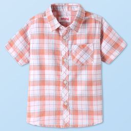 Babyhug Cotton Woven Half Sleeves Checkered Shirt - Peach-image-48