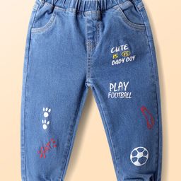 Mark & Mia Cotton Lycra Full Length Jeans With Football Theme Graphic - Blue-image-19