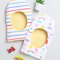 BUMZEE Interlock Knit Monkey Cap with Birds Print & Stripes White & Yellow Pack Of 2 - Diameter 26.5 cm-image-47