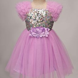 Mark & Mia Woven Sleeveless Party Dress with Ruffles Sequin & Floral Corsage - Lavender-image-14